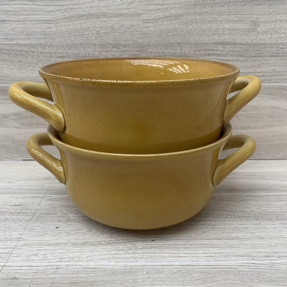 Farmhouse Rustic Williams Sonoma Mustard Yellow Handled Individual Soup Bowl HTF